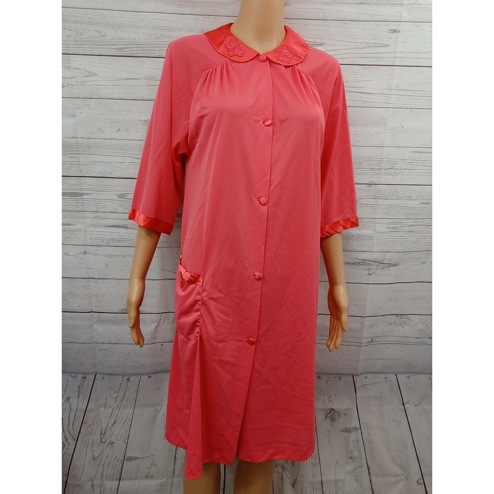 Vtg Vanity Fair Peignoir Nightgown Button Front Nylon Red Tricot Satin XS